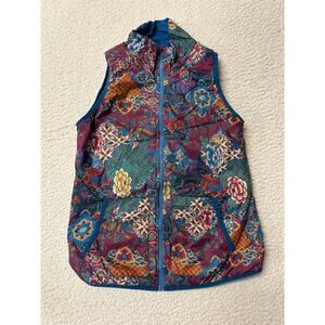 Sherpa Womens Floral Blue Reversible Lightweight Vest Small